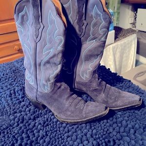 Blue suede cowboy boots